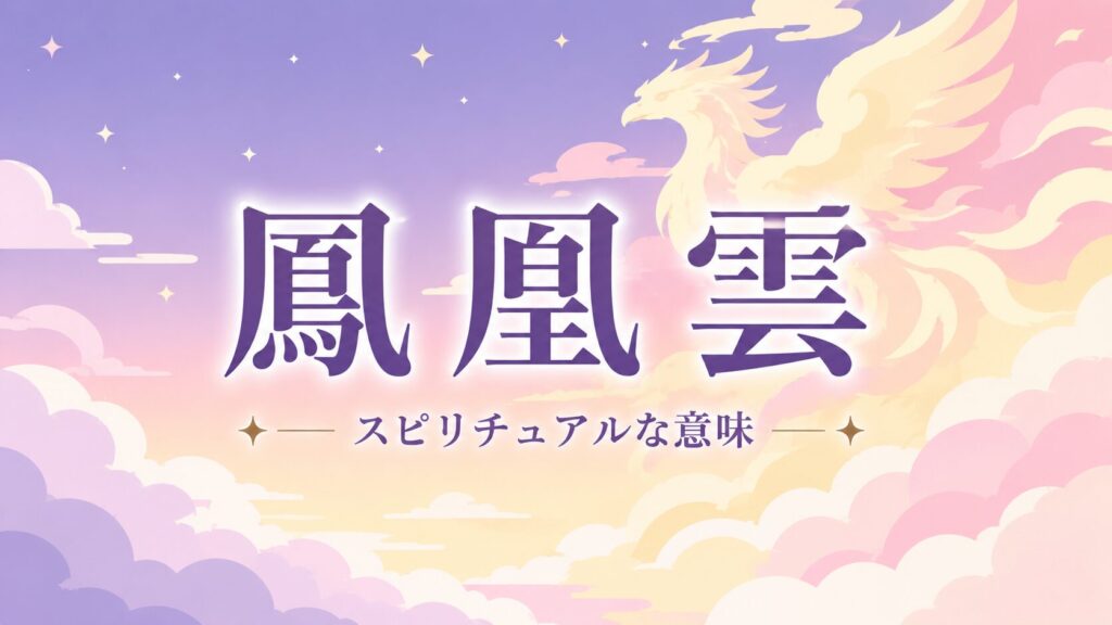 鳳凰雲をモチーフにした幻想的な雲とパステルカラーの空を描いたフラットイラスト。鳳凰雲のスピリチュアルな意味や幸運、転機、運気上昇のサインを表現したブログアイキャッチ画像。